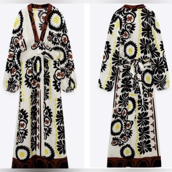 NWT ZARA BLOGGER FAVORITE PRINT WRAP DRESS - Picture 1 of 11